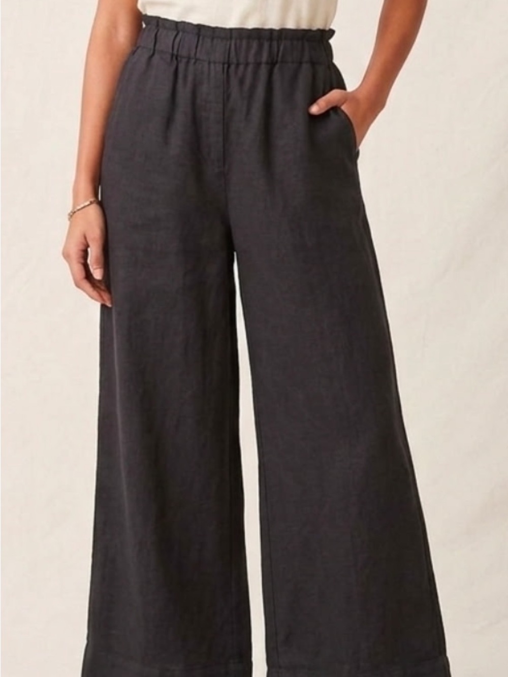 Faherty Charcoal Wide-Leg Elastic Waist Pants